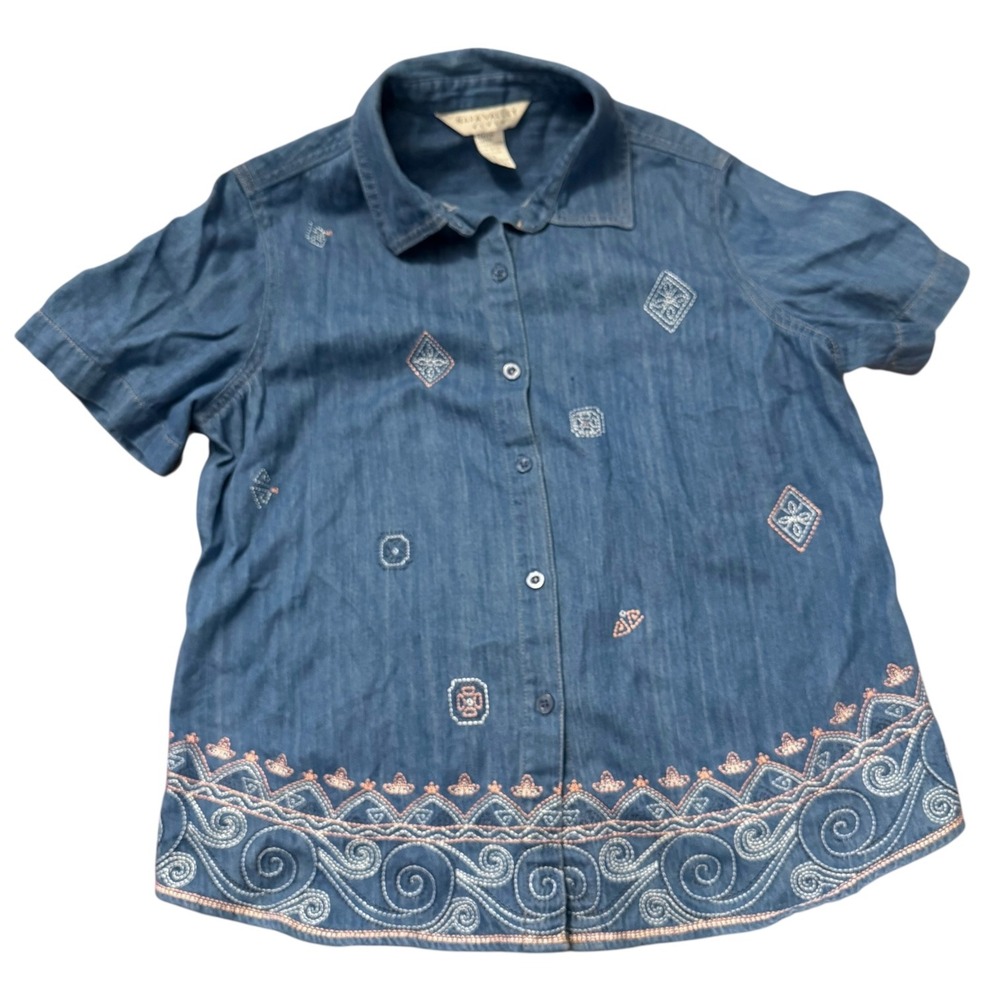Vintage 90s Napa Valley‎ Embroidered Denim Button-Up Top Size M Cotton Coastal